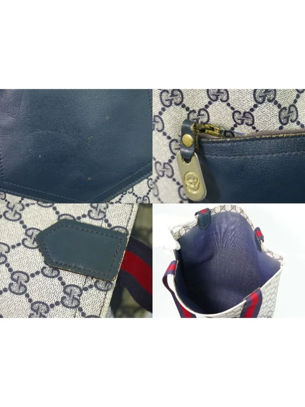Gucci Vintage Sherry Line GG Supreme Shoulder Bag Tote Navy Shelly - Picture 8 of 9
